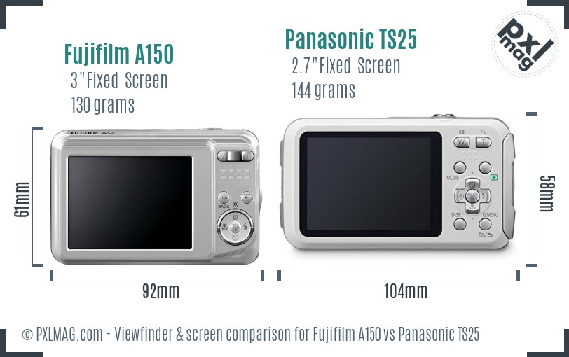 Fujifilm A150 vs Panasonic TS25 Screen and Viewfinder comparison