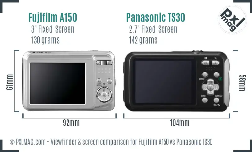 Fujifilm A150 vs Panasonic TS30 Screen and Viewfinder comparison