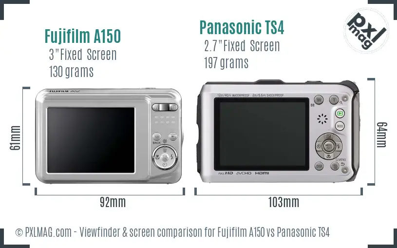 Fujifilm A150 vs Panasonic TS4 Screen and Viewfinder comparison