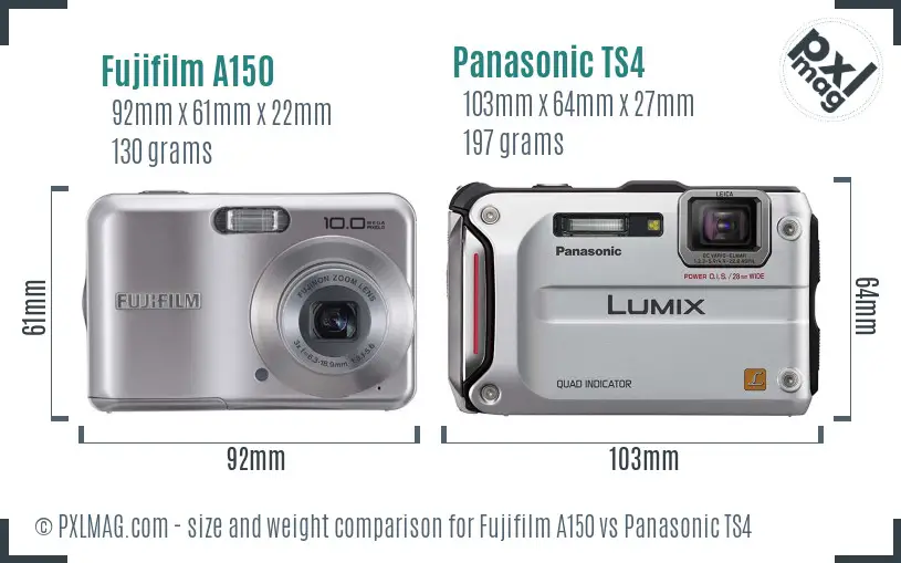 Fujifilm A150 vs Panasonic TS4 size comparison