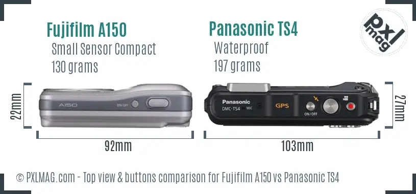 Fujifilm A150 vs Panasonic TS4 top view buttons comparison