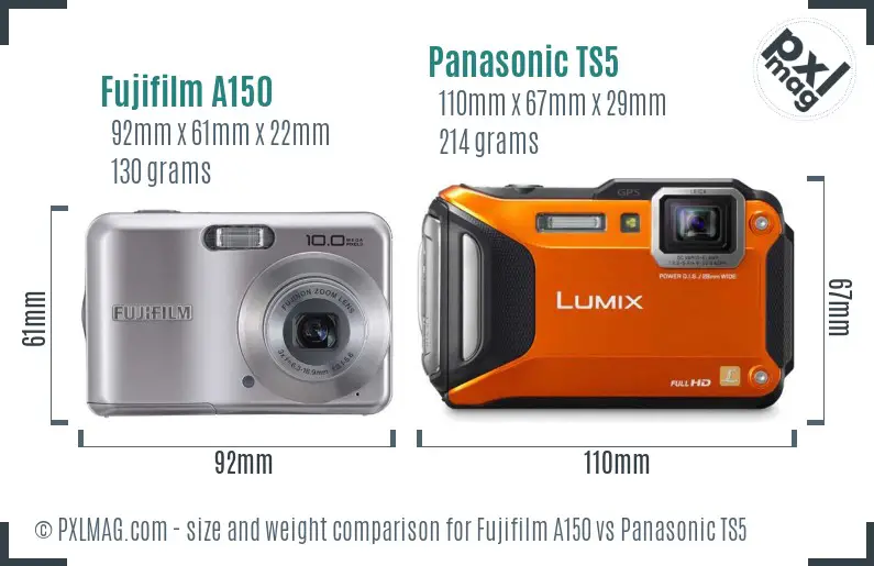 Fujifilm A150 vs Panasonic TS5 size comparison Fujifilm A150 vs Panasonic TS5 size comparison