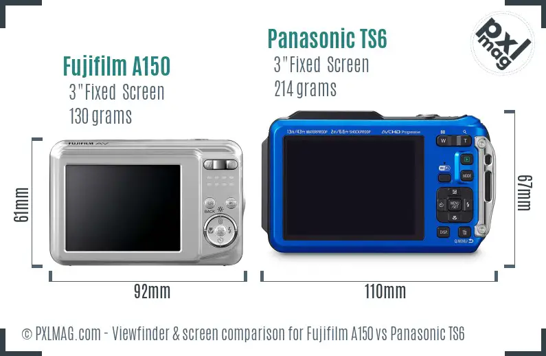 Fujifilm A150 vs Panasonic TS6 Screen and Viewfinder comparison