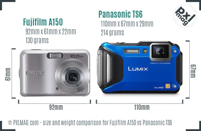 Fujifilm A150 vs Panasonic TS6 size comparison