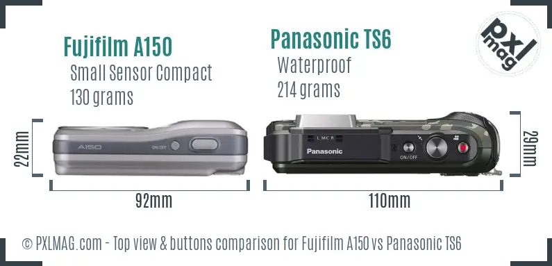 Fujifilm A150 vs Panasonic TS6 top view buttons comparison