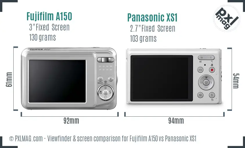 Fujifilm A150 vs Panasonic XS1 Screen and Viewfinder comparison