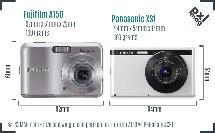 Fujifilm A150 vs Panasonic XS1 size comparison