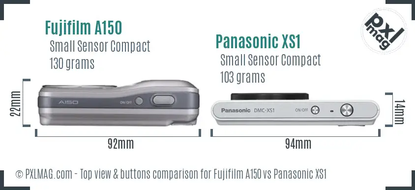 Fujifilm A150 vs Panasonic XS1 top view buttons comparison