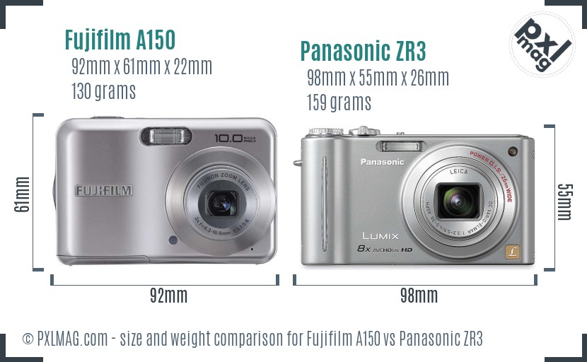 Fujifilm A150 vs Panasonic ZR3 size comparison Fujifilm A150 vs Panasonic ZR3 size comparison