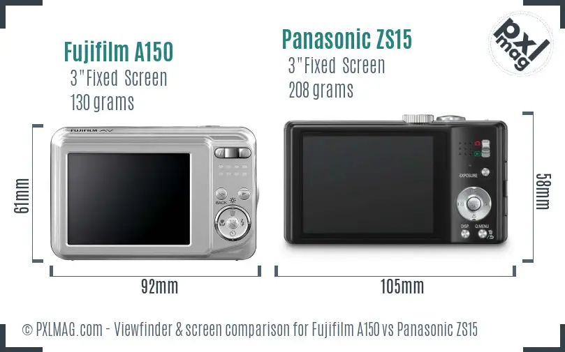 Fujifilm A150 vs Panasonic ZS15 Screen and Viewfinder comparison