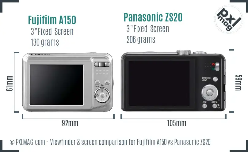 Fujifilm A150 vs Panasonic ZS20 Screen and Viewfinder comparison
