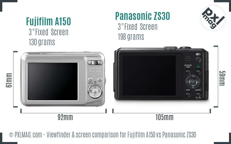 Fujifilm A150 vs Panasonic ZS30 Screen and Viewfinder comparison Fujifilm A150 vs Panasonic ZS30 Screen and Viewfinder comparison