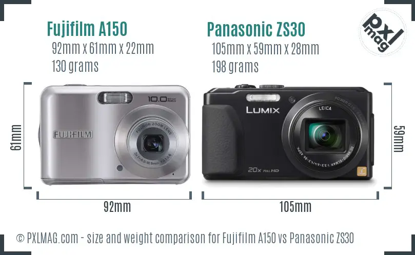 Fujifilm A150 vs Panasonic ZS30 size comparison Fujifilm A150 vs Panasonic ZS30 size comparison