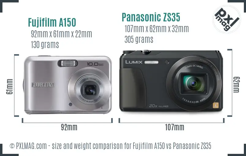 Fujifilm A150 vs Panasonic ZS35 size comparison Fujifilm A150 vs Panasonic ZS35 size comparison