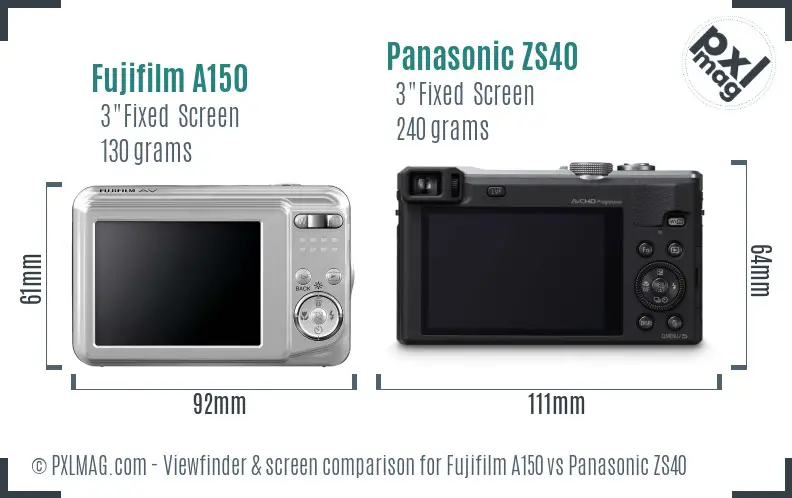 Fujifilm A150 vs Panasonic ZS40 Screen and Viewfinder comparison Fujifilm A150 vs Panasonic ZS40 Screen and Viewfinder comparison