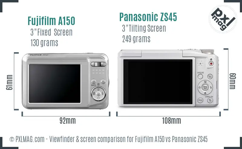 Fujifilm A150 vs Panasonic ZS45 Screen and Viewfinder comparison