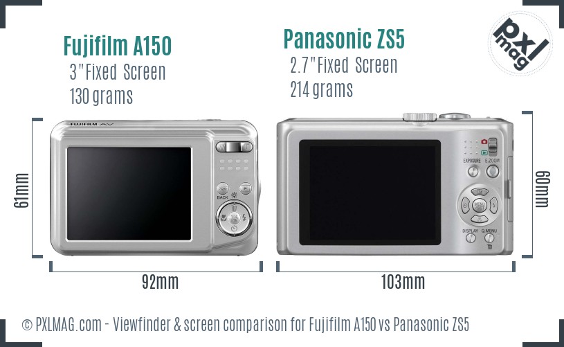 Fujifilm A150 vs Panasonic ZS5 Screen and Viewfinder comparison