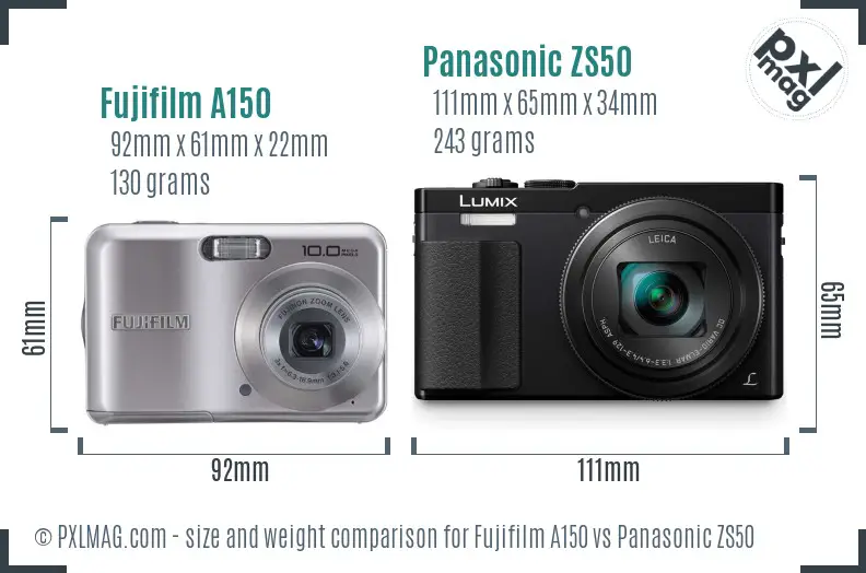 Fujifilm A150 vs Panasonic ZS50 size comparison Fujifilm A150 vs Panasonic ZS50 size comparison