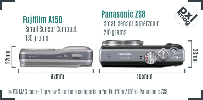 Fujifilm A150 vs Panasonic ZS8 top view buttons comparison