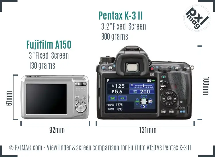 Fujifilm A150 vs Pentax K-3 II Screen and Viewfinder comparison