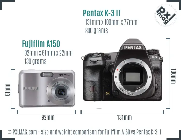 Fujifilm A150 vs Pentax K-3 II size comparison