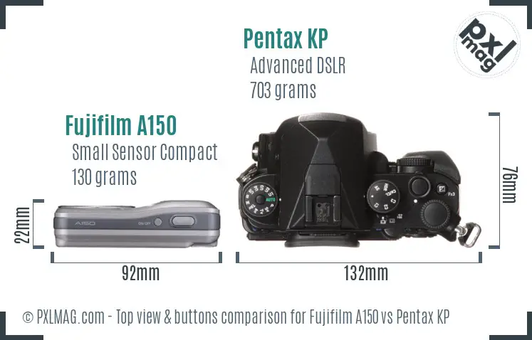 Fujifilm A150 vs Pentax KP top view buttons comparison
