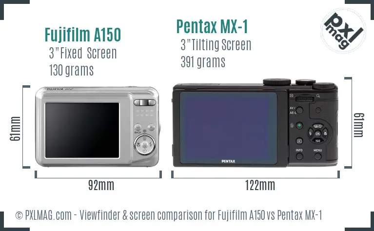Fujifilm A150 vs Pentax MX-1 Screen and Viewfinder comparison