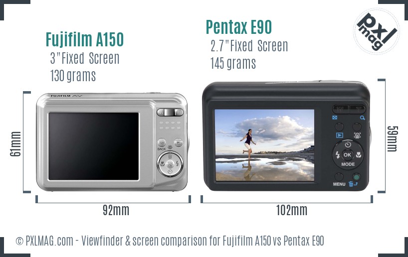 Fujifilm A150 vs Pentax E90 Screen and Viewfinder comparison
