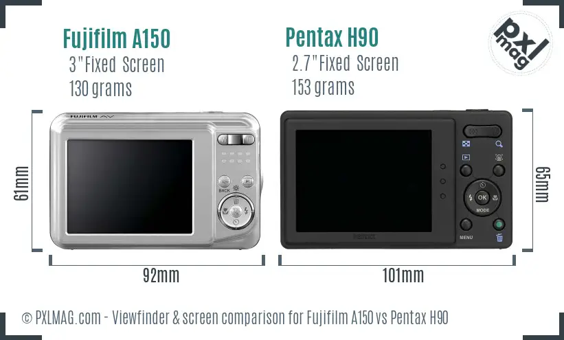 Fujifilm A150 vs Pentax H90 Screen and Viewfinder comparison