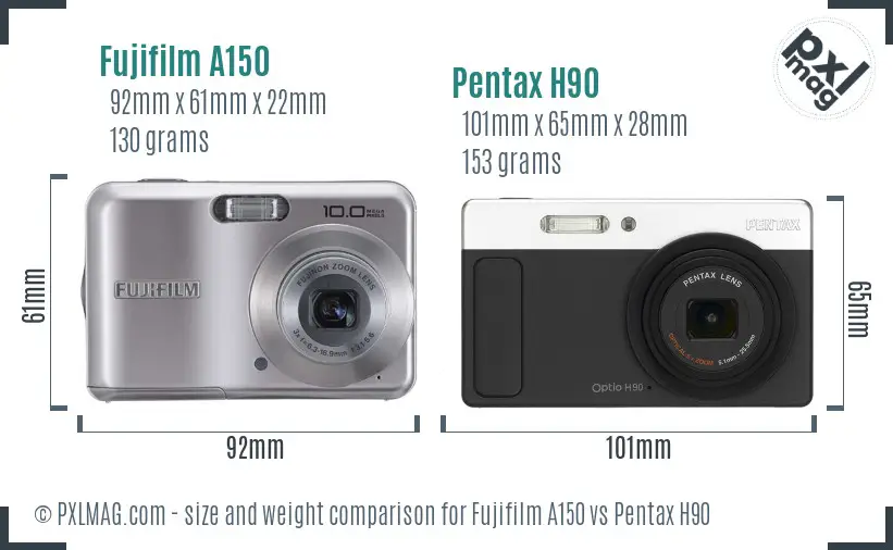 Fujifilm A150 vs Pentax H90 size comparison