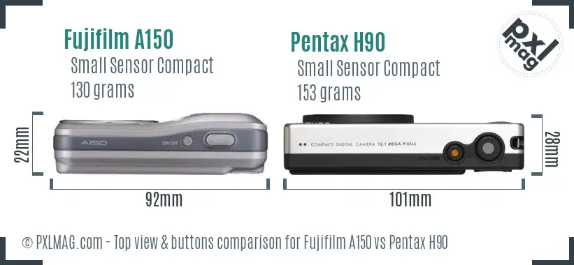 Fujifilm A150 vs Pentax H90 top view buttons comparison