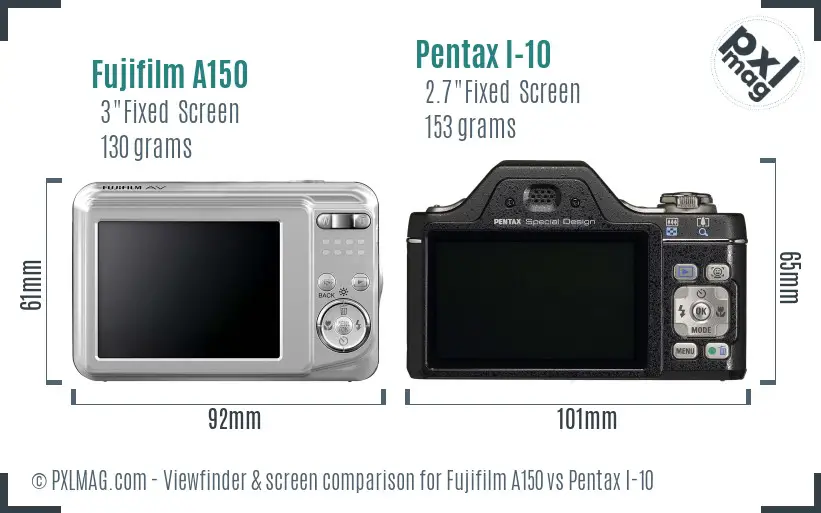 Fujifilm A150 vs Pentax I-10 Screen and Viewfinder comparison
