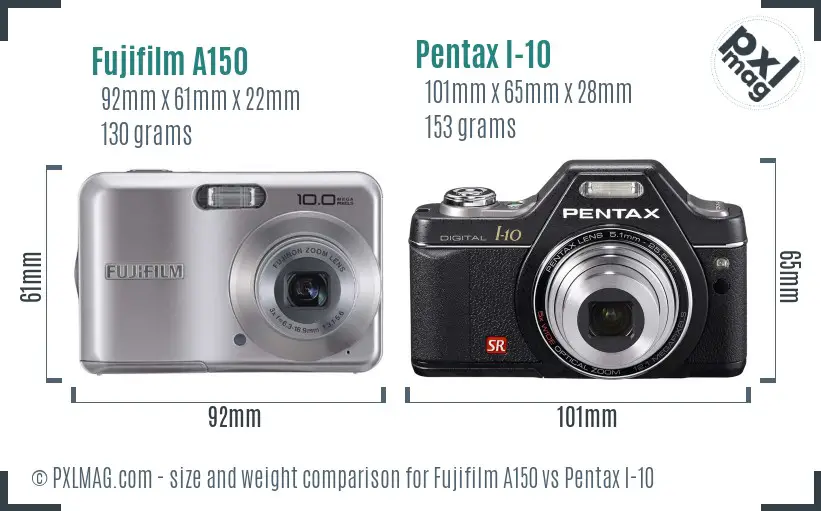Fujifilm A150 vs Pentax I-10 size comparison
