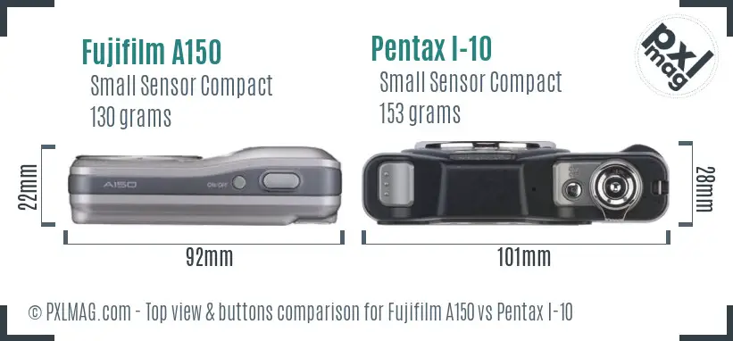 Fujifilm A150 vs Pentax I-10 top view buttons comparison