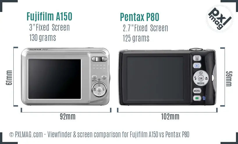 Fujifilm A150 vs Pentax P80 Screen and Viewfinder comparison