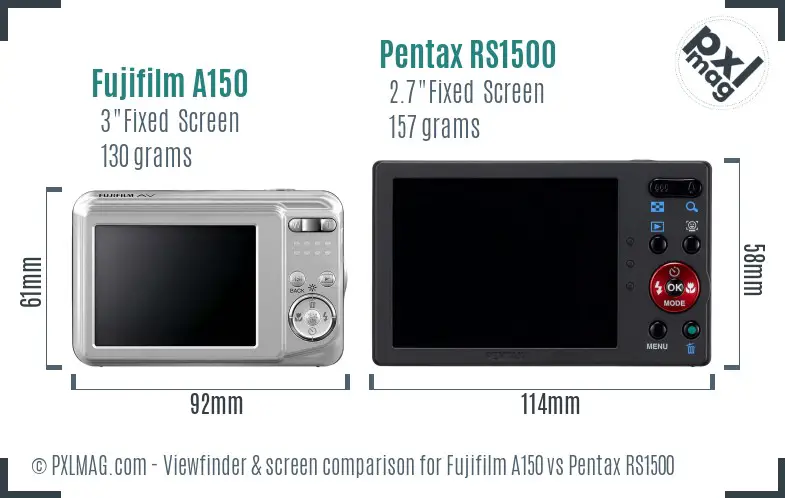 Fujifilm A150 vs Pentax RS1500 Screen and Viewfinder comparison