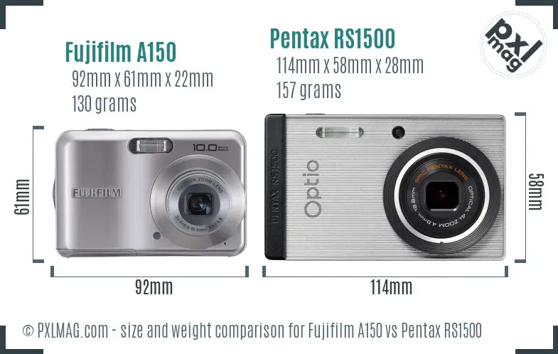 Fujifilm A150 vs Pentax RS1500 size comparison