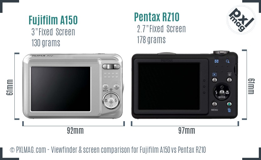 Fujifilm A150 vs Pentax RZ10 Screen and Viewfinder comparison