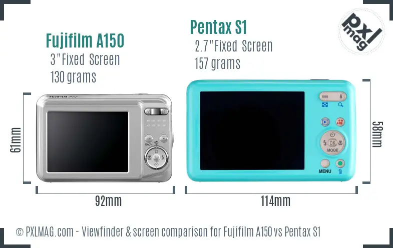 Fujifilm A150 vs Pentax S1 Screen and Viewfinder comparison