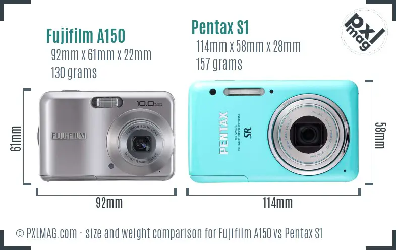 Fujifilm A150 vs Pentax S1 size comparison
