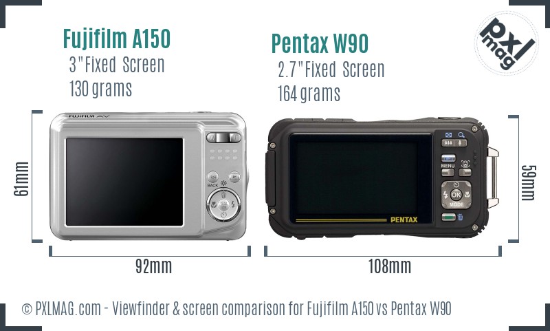Fujifilm A150 vs Pentax W90 Screen and Viewfinder comparison