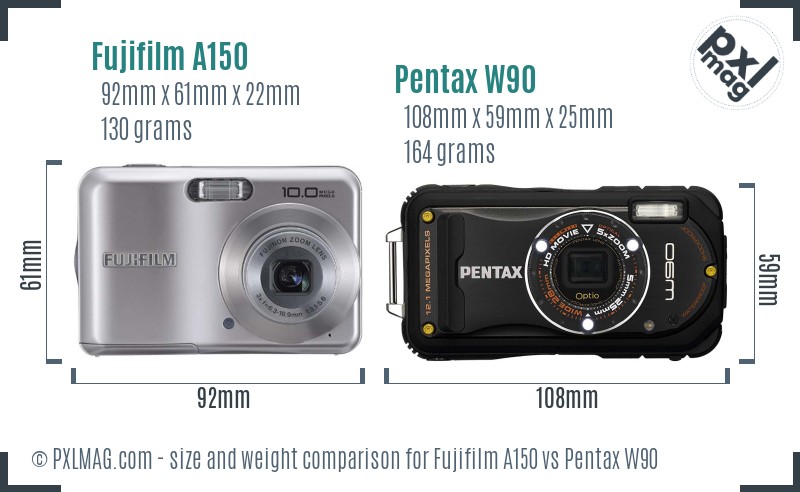 Fujifilm A150 vs Pentax W90 size comparison Fujifilm A150 vs Pentax W90 size comparison