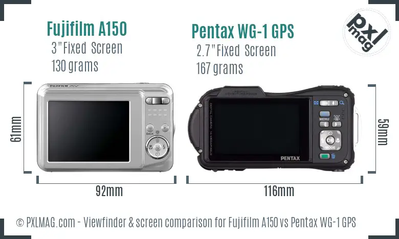 Fujifilm A150 vs Pentax WG-1 GPS Screen and Viewfinder comparison