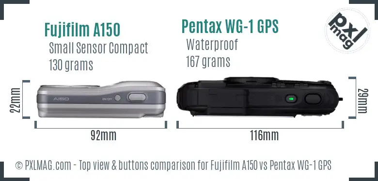 Fujifilm A150 vs Pentax WG-1 GPS top view buttons comparison