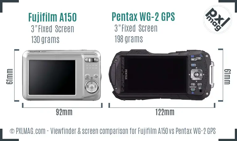 Fujifilm A150 vs Pentax WG-2 GPS Screen and Viewfinder comparison