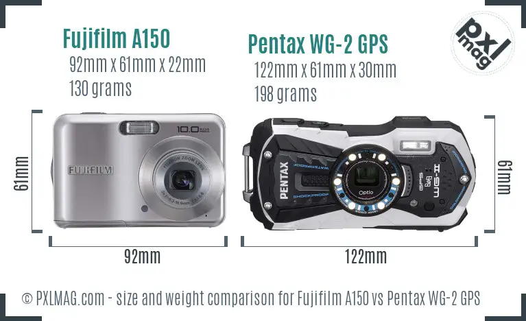 Fujifilm A150 vs Pentax WG-2 GPS size comparison