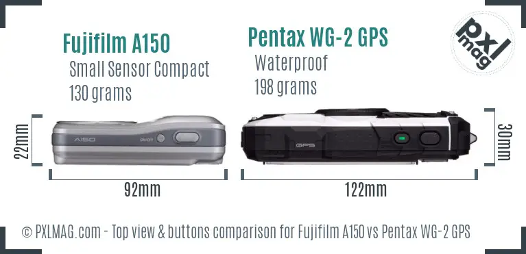 Fujifilm A150 vs Pentax WG-2 GPS top view buttons comparison