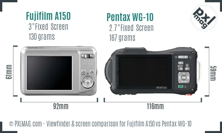 Fujifilm A150 vs Pentax WG-10 Screen and Viewfinder comparison