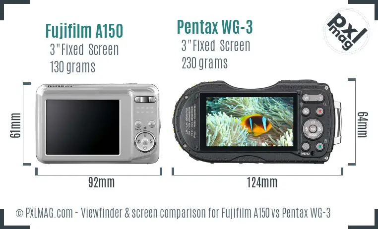 Fujifilm A150 vs Pentax WG-3 Screen and Viewfinder comparison