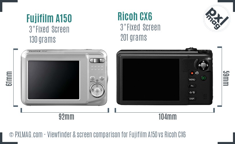 Fujifilm A150 vs Ricoh CX6 Screen and Viewfinder comparison